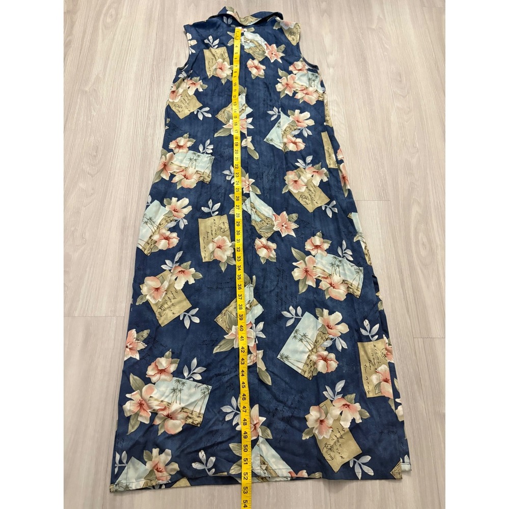 Caribbean Joe Women Maxi Dress Blue Tropical Floral Postcard Rayon Sleeveless XL - Picture 11 of 15